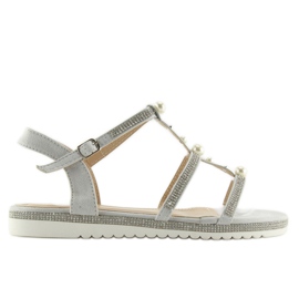 Graue Sandalen mit Perlen RC-33 Grau