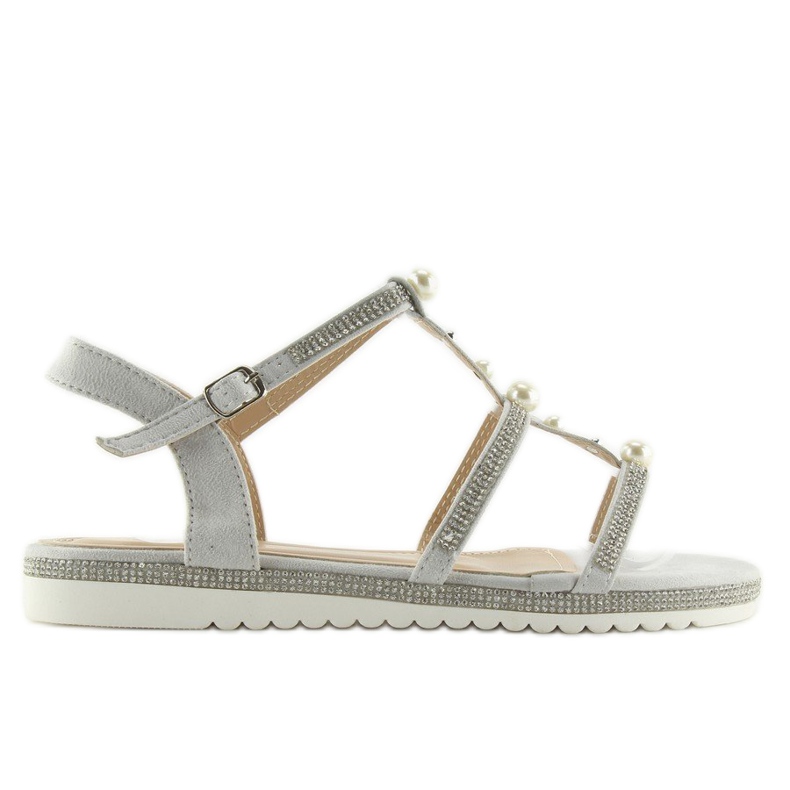 Graue Sandalen mit Perlen RC-33 Grau
