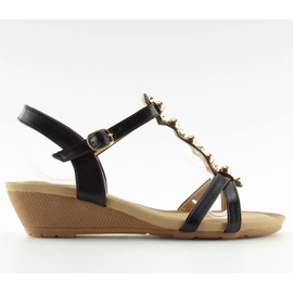 Schwarze Sandalen auf niedrigem Keilabsatz schwarz HX-1 Black