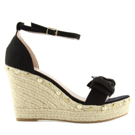 Schwarze Sandalen Espadrilles auf Wedges L2668