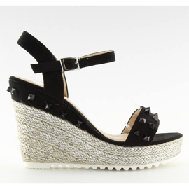 Schwarze Espadrilles auf Keilabsatz, schwarz TS-16 Black