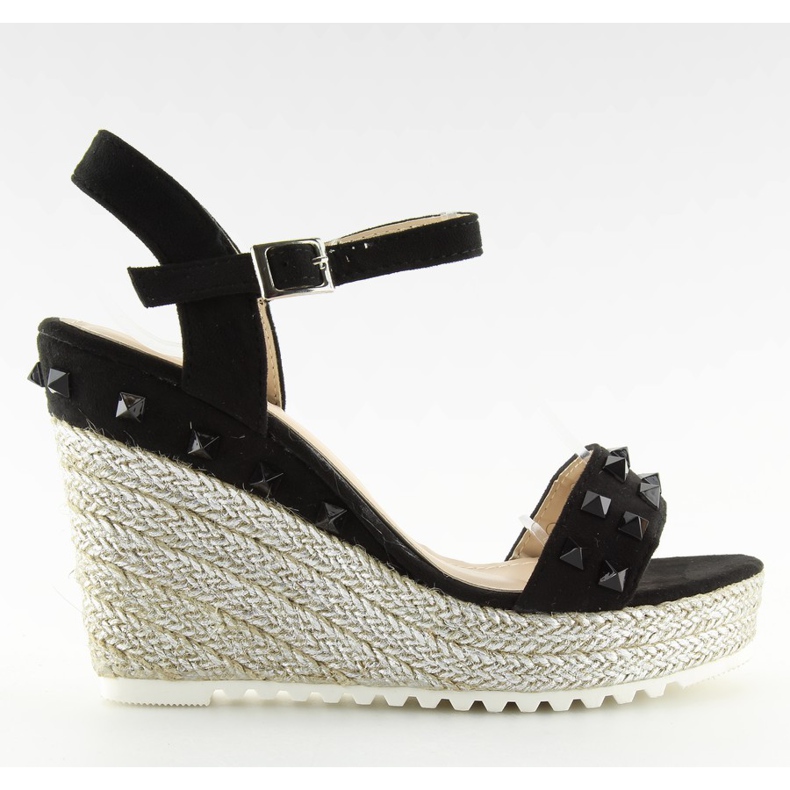 Schwarze Espadrilles auf Keilabsatz, schwarz TS-16 Black