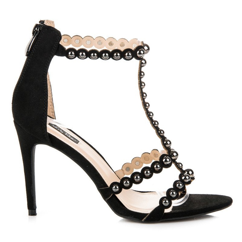 Sandalen auf hohem Absatz mit Strasssteinen schwarz