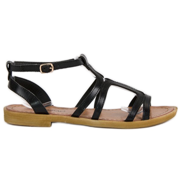 Schwarze flache Sandalen mit Schnalle