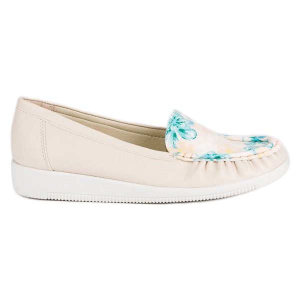 Tullo Beige Mokassins mit Blumen