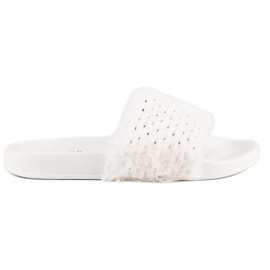 Erynn Weiße Flip-Flops mit Fell