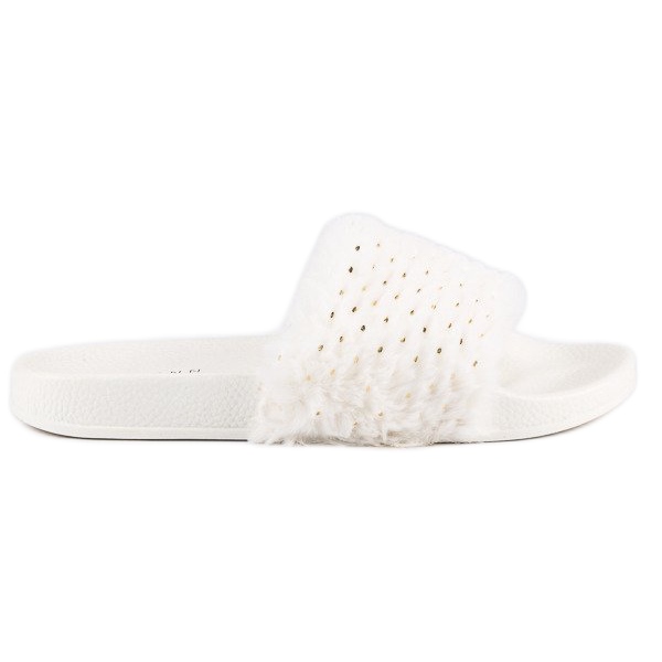 Erynn Weiße Flip-Flops mit Fell