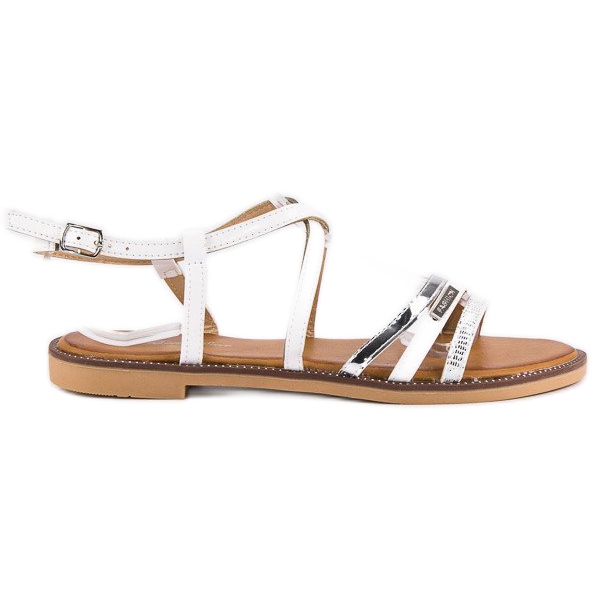 Bello Star Flache Sandalen mit Schnalle grau weiß