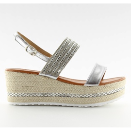 Silberne Espadrilles-Sandalen aus GG-5 mit Keilabsatz grau