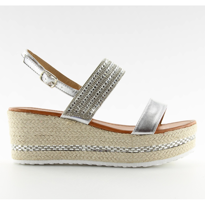 Silberne Espadrilles-Sandalen aus GG-5 mit Keilabsatz grau