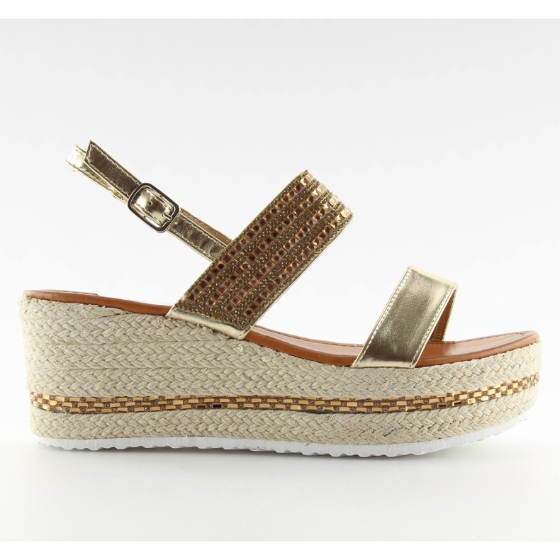 Goldene Espadrilles-Sandalen auf Keilabsatz GG-52P Gold