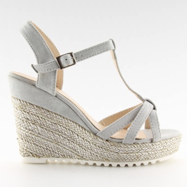 Graue Sandalen, Espadrilles auf Keilabsatz 680-30 Grau