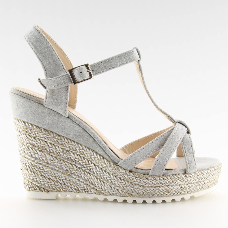 Graue Sandalen, Espadrilles auf Keilabsatz 680-30 Grau