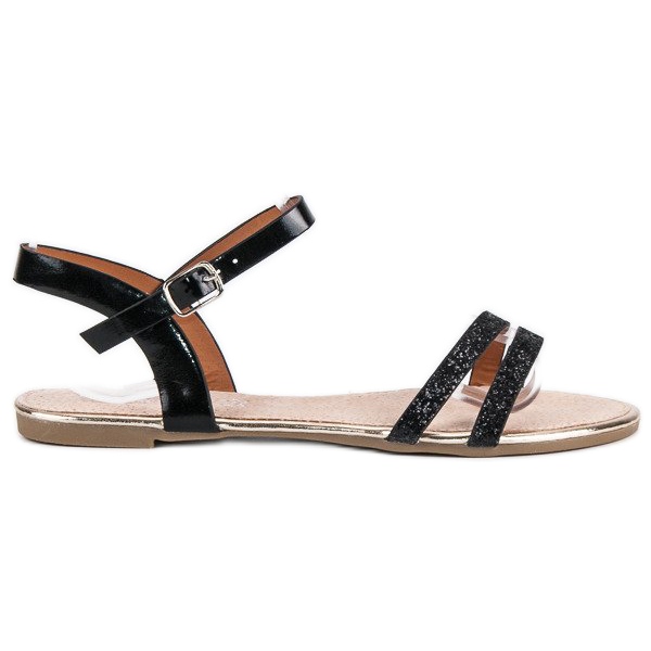 American Club Schwarze flache amerikanische Sandalen