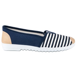 Blau gestreifte Slipons weiß braun marineblau