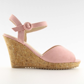 Rosafarbene Sandalen auf Keilabsatz aus Kork 3811