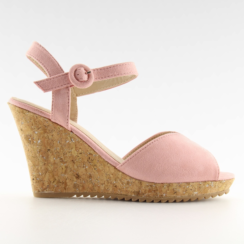 Rosafarbene Sandalen auf Keilabsatz aus Kork 3811