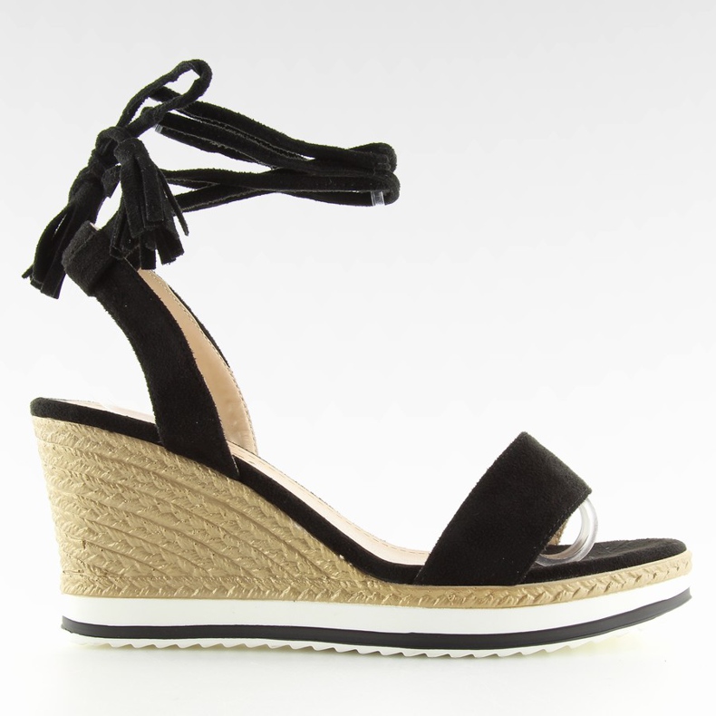 Schwarze Sandalen auf einem schwarzen Keil JH630 schwarz