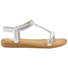 Fama Silberne Sandalen mit Gummiband grau