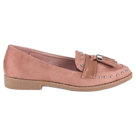 Rosa Mokassins mit Fransen