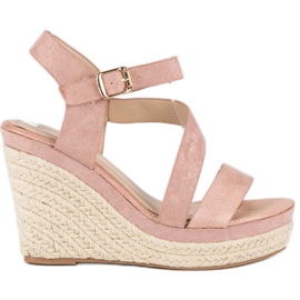 Bello Star Rosafarbene Espadrilles-Sandalen mit Keilabsatz
