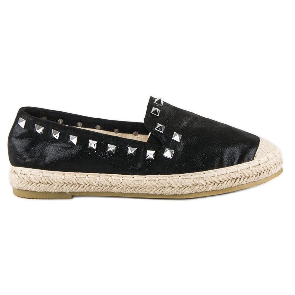 Forever Folie Schwarze Espadrilles mit Nieten