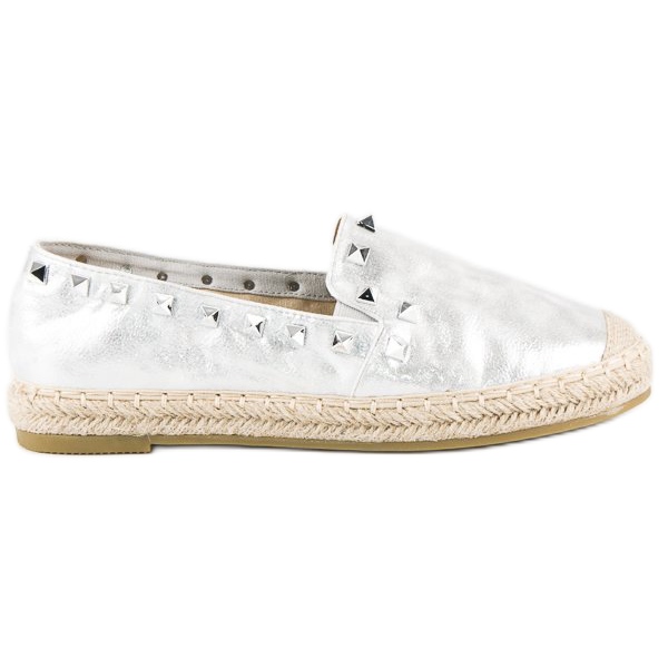 Forever Folie Silberne Espadrilles mit Nieten grau
