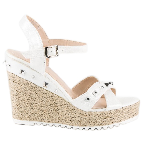Bello Star Espadrilles mit Keilabsatz und Strasssteinen weiß