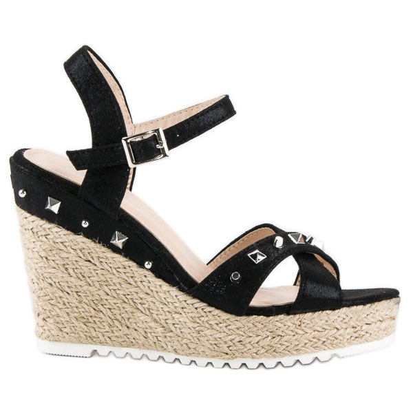 Bello Star Espadrilles mit Keilabsatz und Strasssteinen schwarz