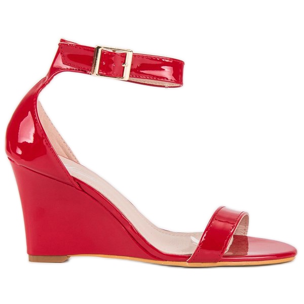 Lackierte Keilsandalen rot