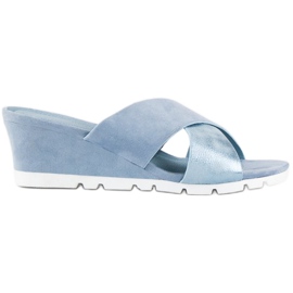 Ideal Shoes Blaue Keilpantoffeln