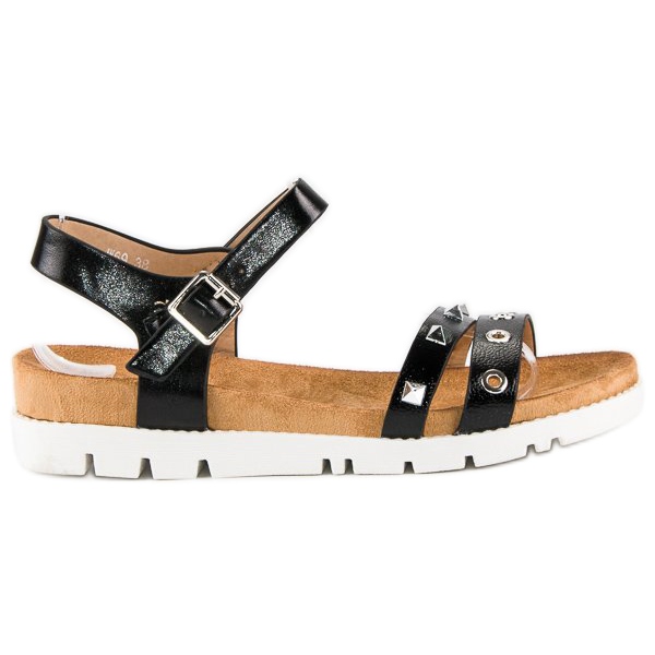 Forever Folie Schwarze Sandalen mit Strasssteinen