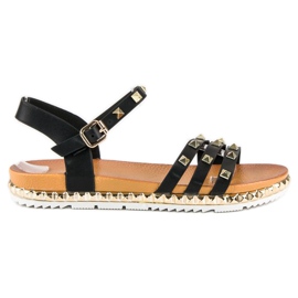 Anesia Paris Rock flache Sandalen schwarz