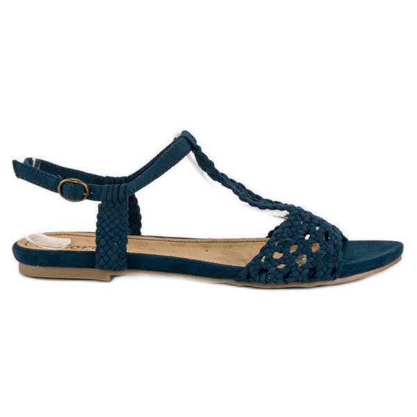 Corina Flache Sandalen aus Stoff blau