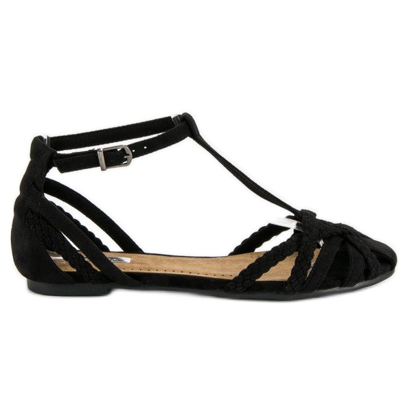 Corina Geflochtene flache Sandalen schwarz