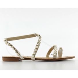 Asymmetrische Sandalen mit 1248 Perlen weiß