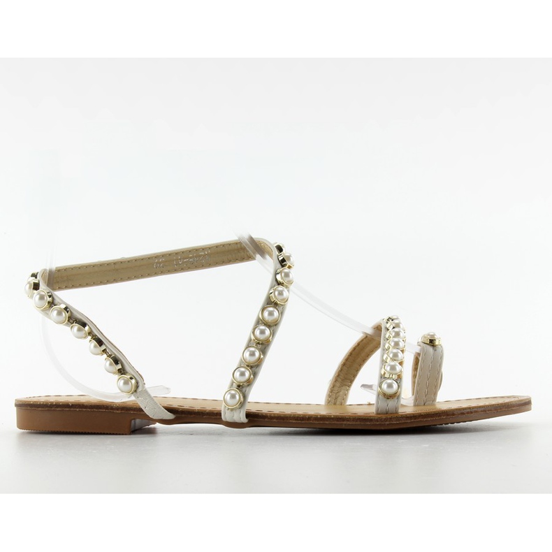 Asymmetrische Sandalen mit 1248 Perlen weiß
