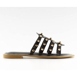 Schwarze Hausschuhe mit Nieten 99-41 Schwarz