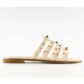 Beige Hausschuhe mit Nieten 99-41 Beige