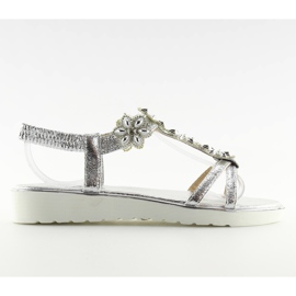Bequeme Sandalen mit Blumen, Silber 127-58 Silber grau
