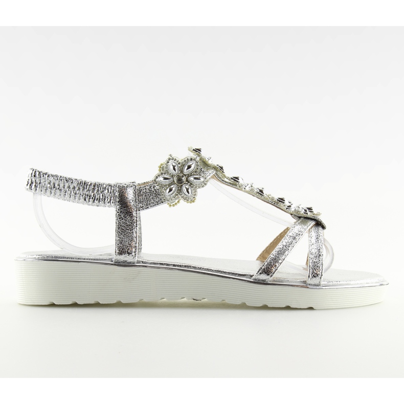 Bequeme Sandalen mit Blumen, Silber 127-58 Silber grau