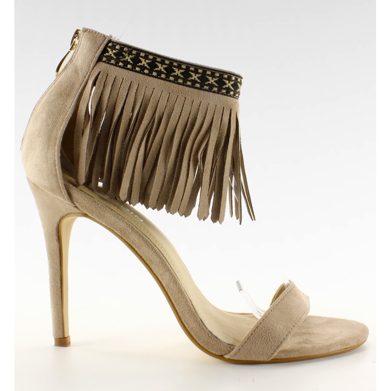 Sandalen mit ethnischem Muster und Fransen GD-16-5247 Beige