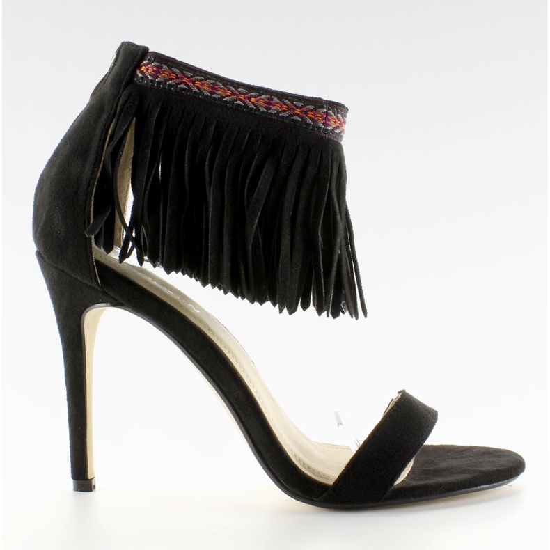 Sandalen mit ethnischem Muster und Fransen GD-16-5247 Schwarz