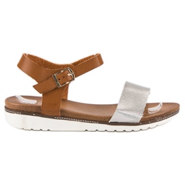 Licean Flache Sandalen mit Schnalle braun grau
