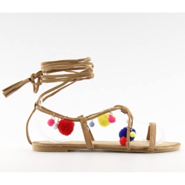 Sandalen mit Pompons Kamel 6009 Kamel braun