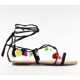 Schwarze Sandalen mit Bommeln 6009 schwarz