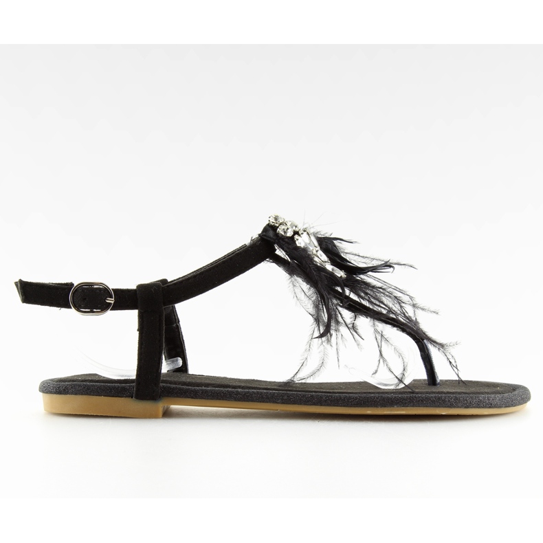 Schwarze Sandalen mit Federn 7267 Schwarz
