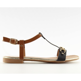 Schwarze Sandalen auf flacher Sohle schwarz 9871 Black