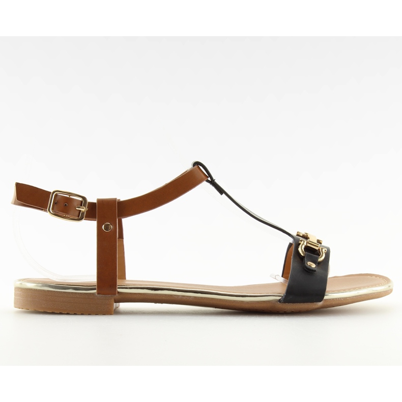 Schwarze Sandalen auf flacher Sohle schwarz 9871 Black