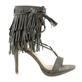 Sandalette mit hohem Absatz und Fransen 8125 Grey grau